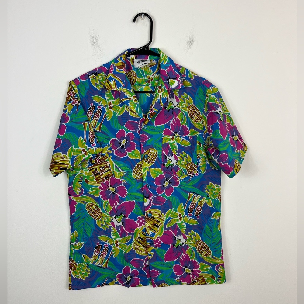 Vintage Hilo Hattie 80s Hawaiian Tropical Button Down Shirt Sz S